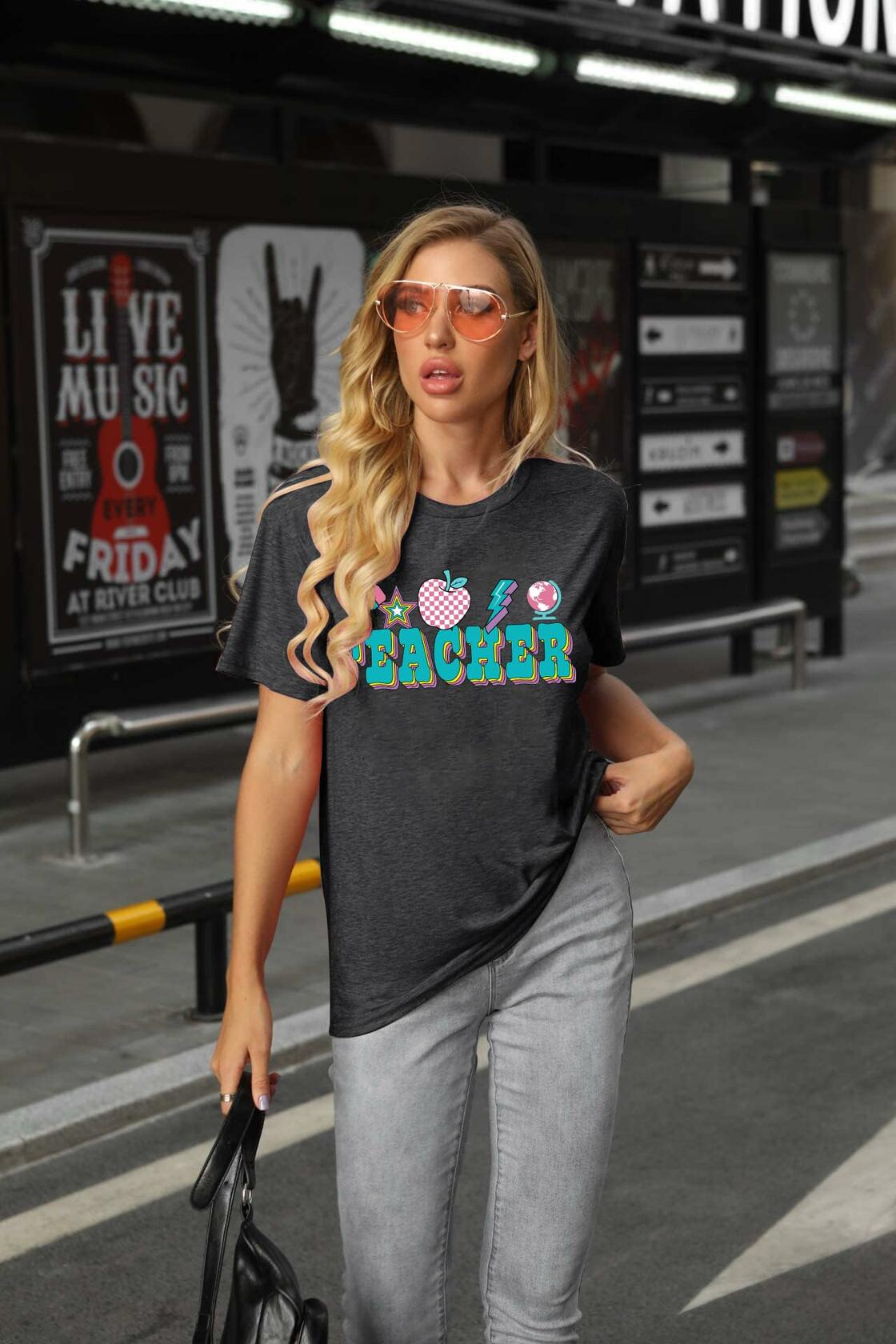 CHULIANSWEET Teacher Shirt Women Teach Kindness Graphic Tee DarkGrey2 Size XL