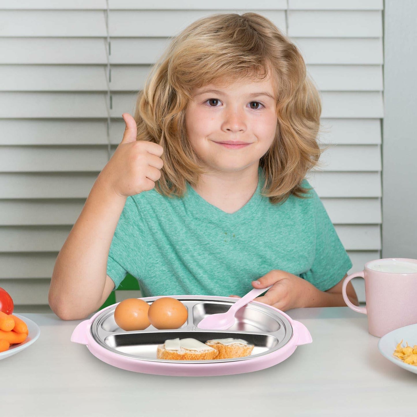 Nuogo 3 Pack Stainless Steel Kids Plates 3 Sections Multicolor 304 Steel