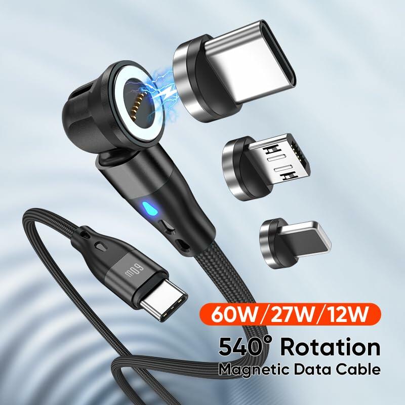 Generic Magnetic PD 60W USB C Charging Cable 3.3ft Black 1pc Aluminum