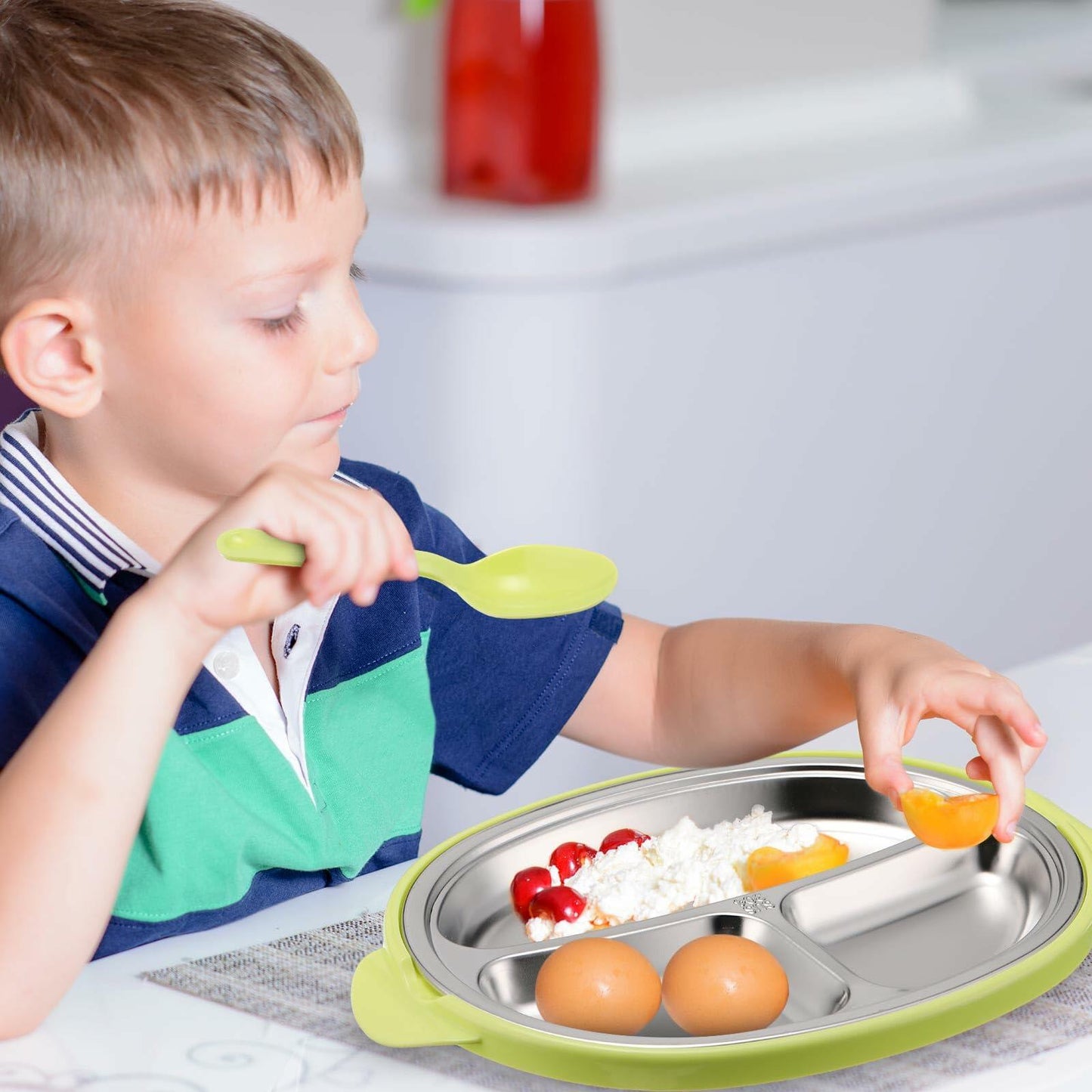 Nuogo 3 Pack Stainless Steel Kids Plates 3 Sections Multicolor 304 Steel