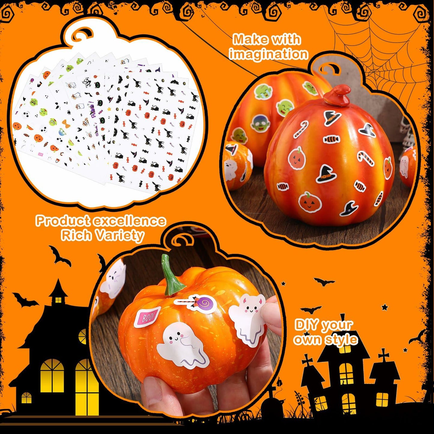 Eaasty Halloween Pumpkin Decorating Stickers 12 Sheets Multicolor Fall