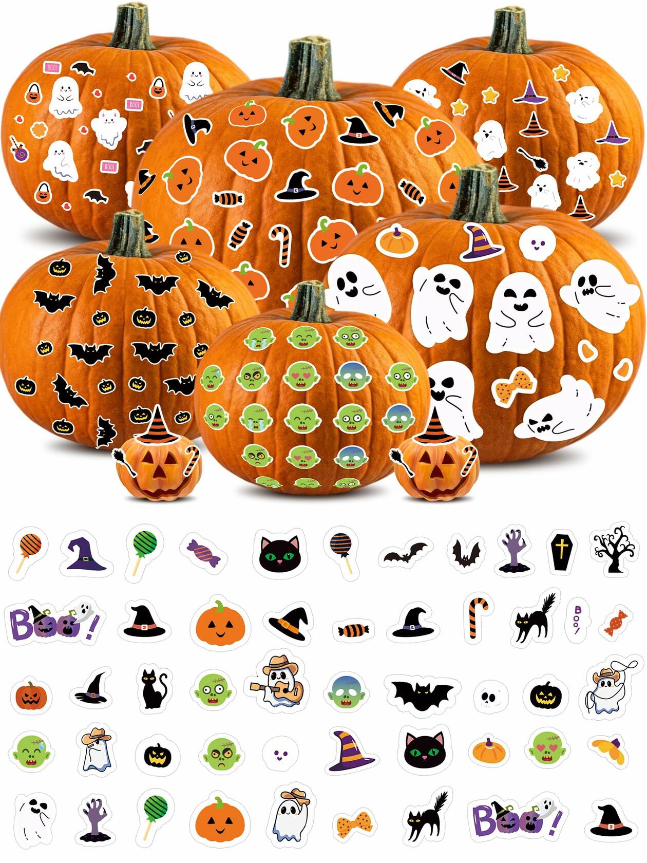 Eaasty Halloween Pumpkin Decorating Stickers 12 Sheets Multicolor Fall