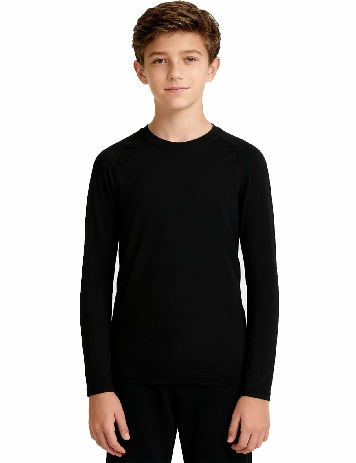 Upocool Youth Boys Compression Long Sleeve Athletic Shirt Black XS Size XS