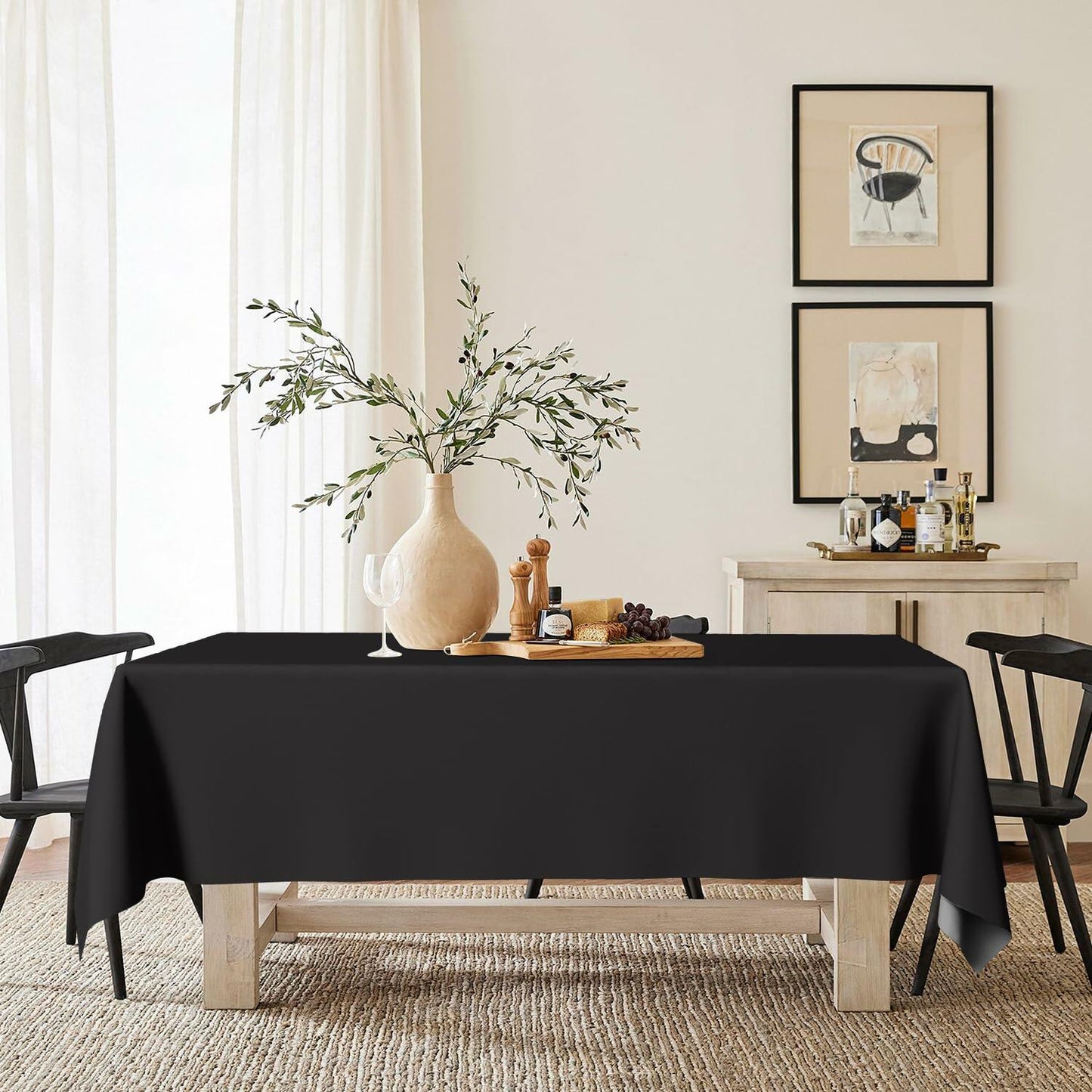 Horaldaily Black 60x84in Rectangular Stain Resistant Polyester Tablecloth