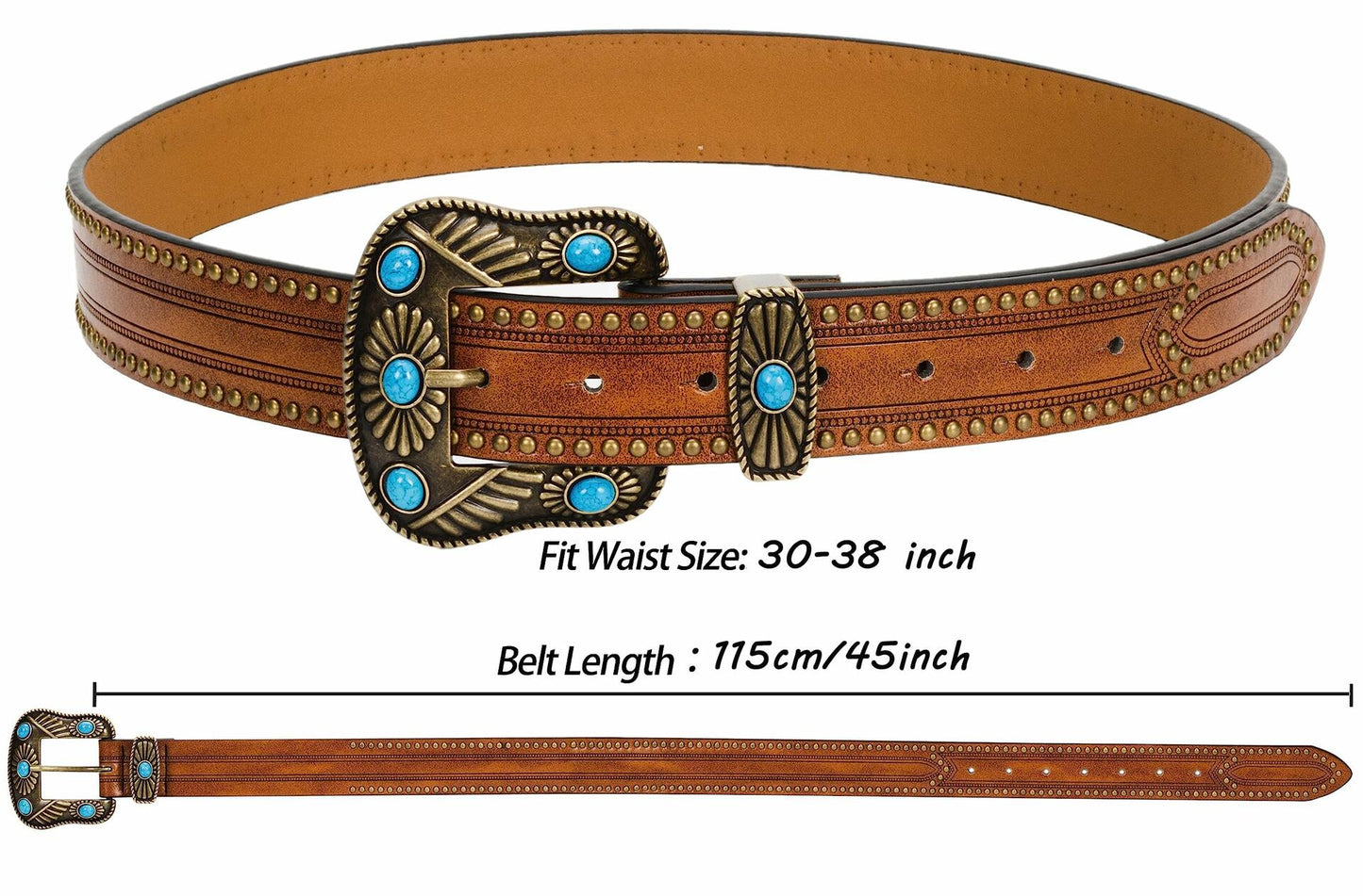 NociHah Adjustable Vintage Western Leather Belt Brown Waist 28-38