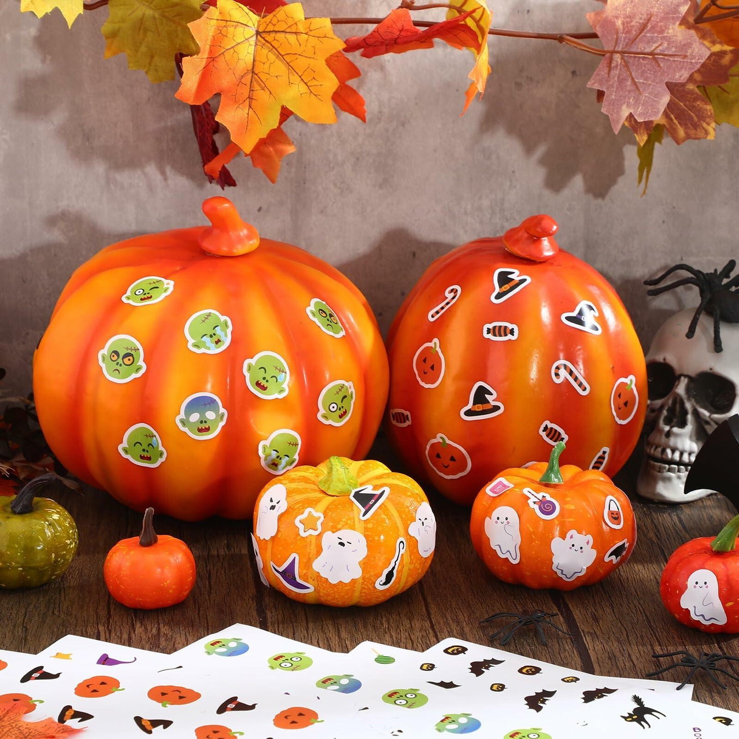 Eaasty Halloween Pumpkin Decorating Stickers 12 Sheets Multicolor Fall