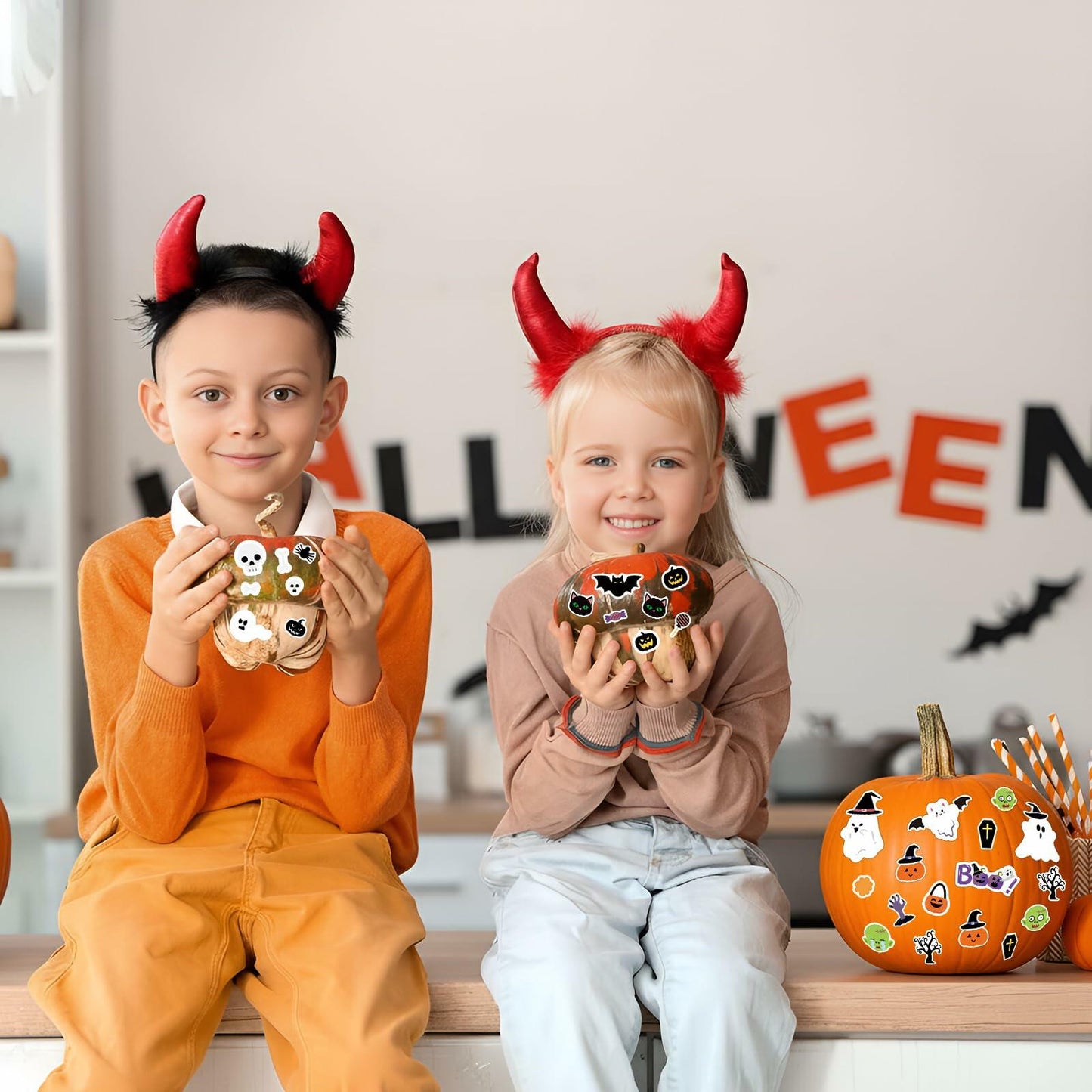 Eaasty Halloween Pumpkin Decorating Stickers 12 Sheets Multicolor Fall