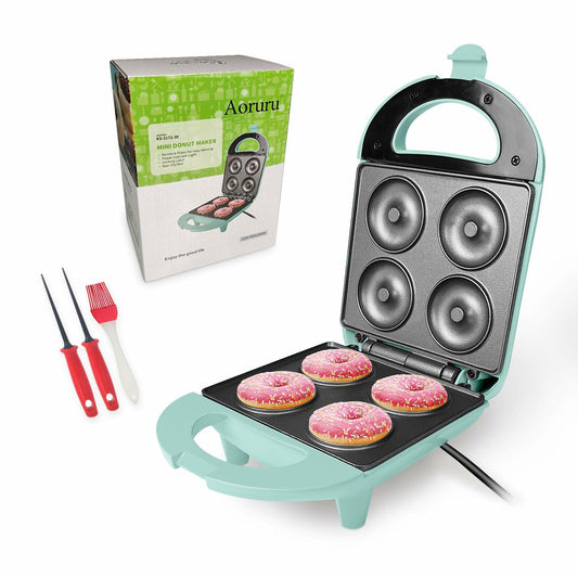 Aoruru Mini Donut Maker for Kids Mint Color Makes 4 Doughnuts