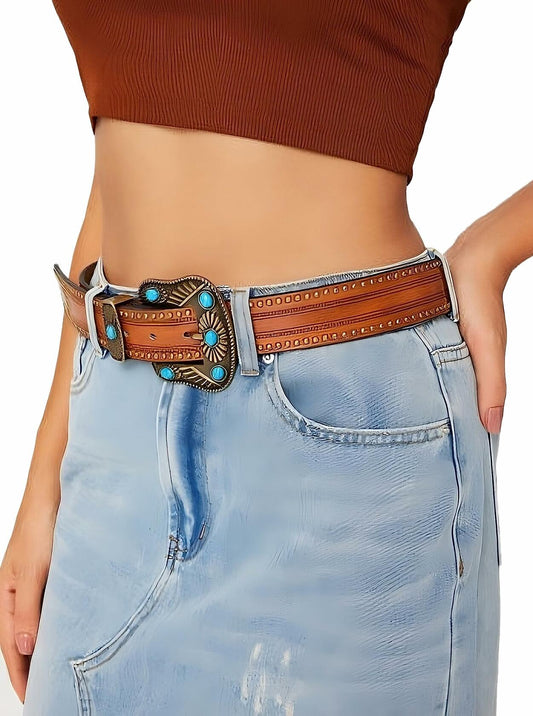 NociHah Adjustable Vintage Western Leather Belt Brown Waist 28-38