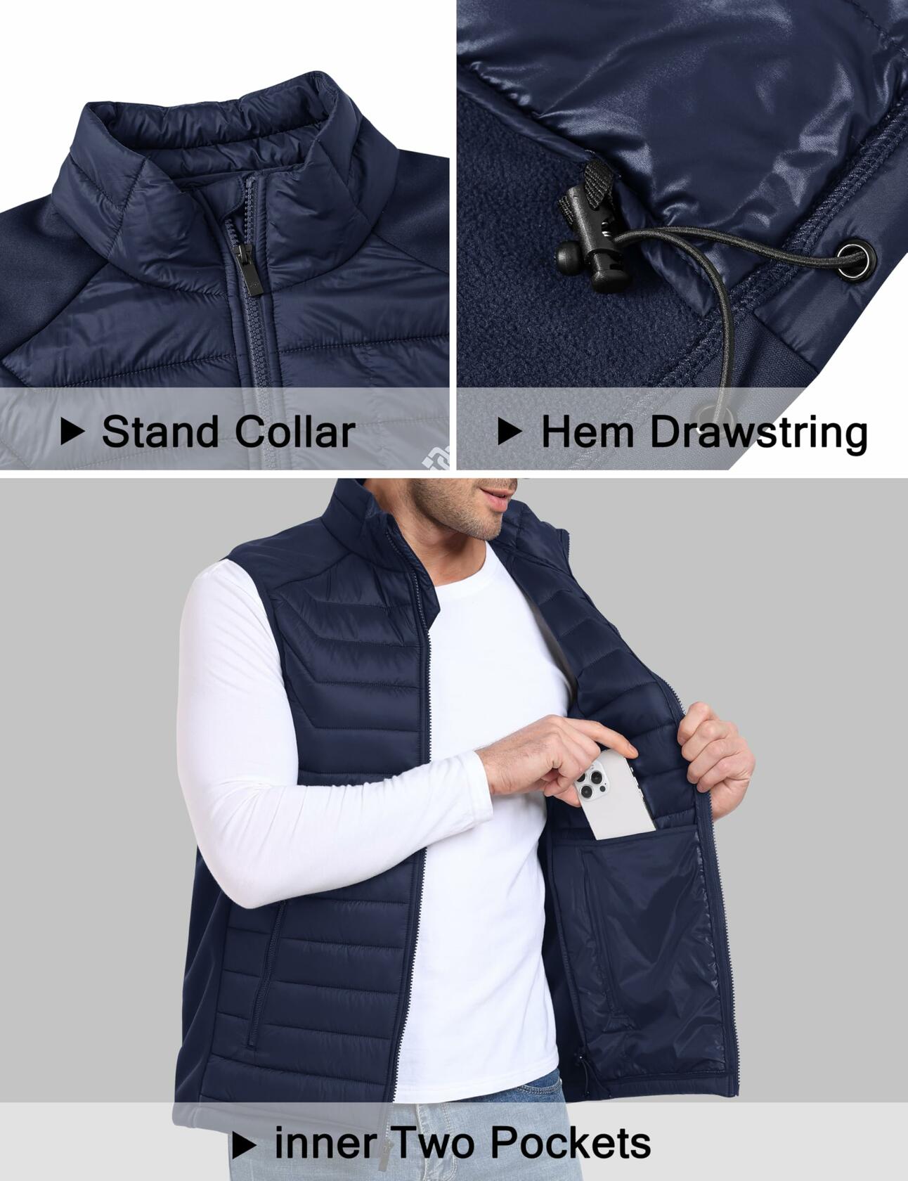 MoFiz Men's Puffer Vest Jacket Windbreak Zipper Sleeveless Navy Size 3X-Large