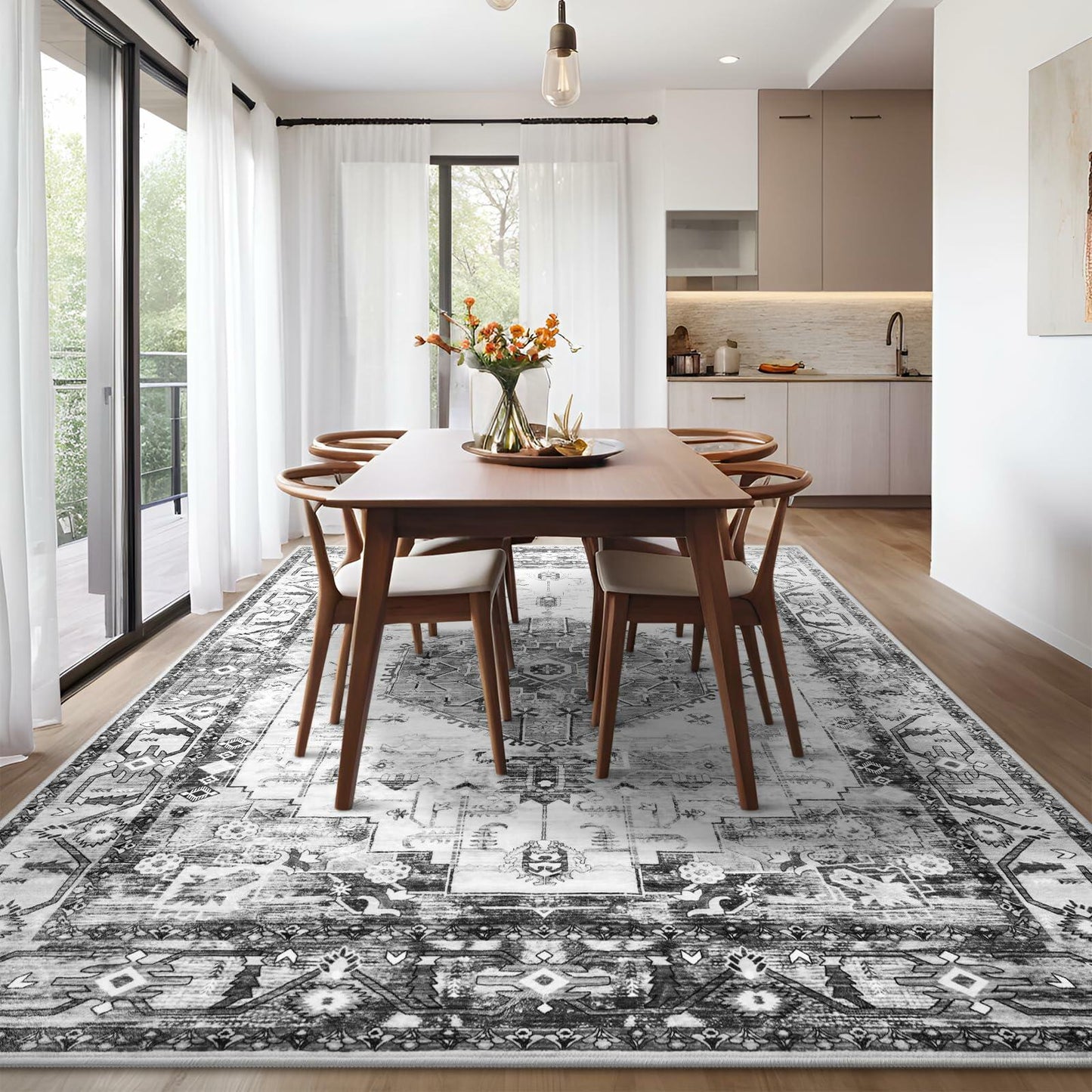 Nuttumico 5x7 Washable Non-Slip Vintage Abstract Area Rug Grey