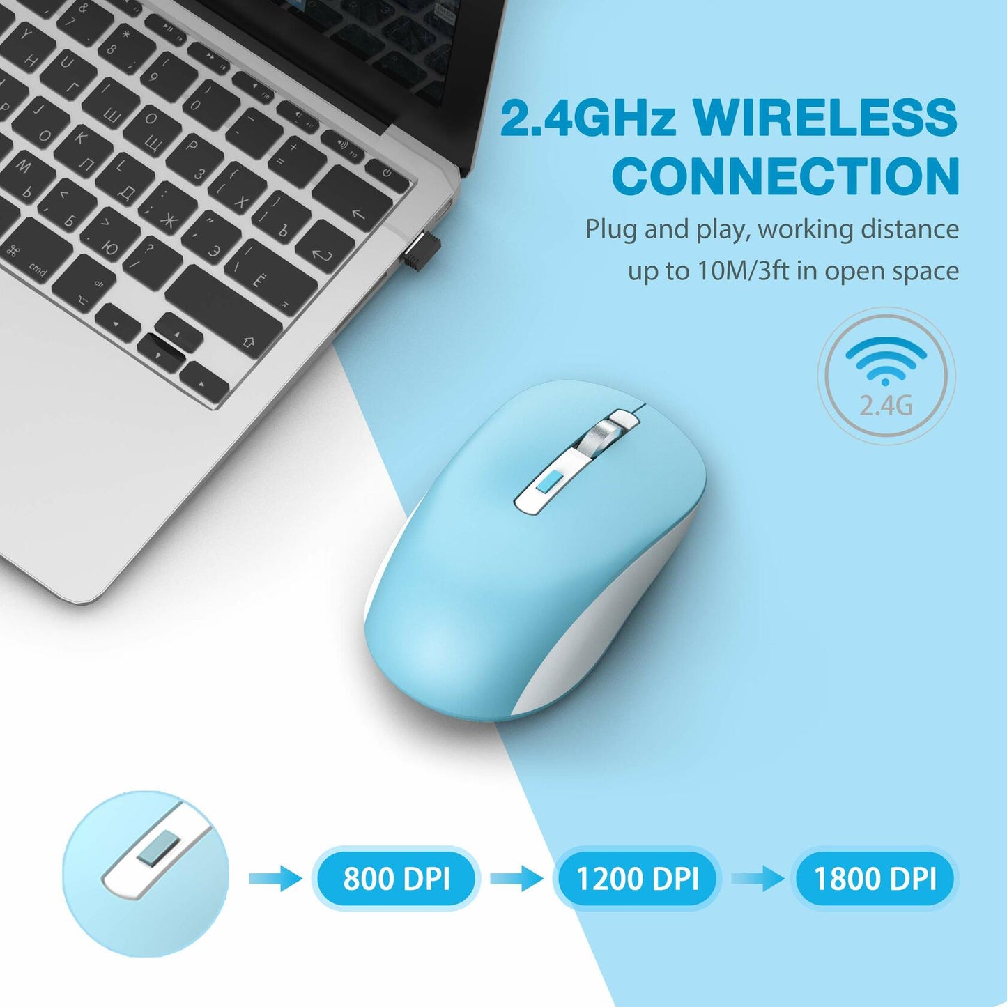 JOYACCESS Bluetooth 2.4G Wireless Mouse Dual Mode USB Blue