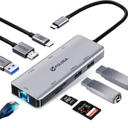 FOLODA USB C HUB 8-in-1 Docking Station HDMI 4K@60Hz Gigabit Ethernet Gray