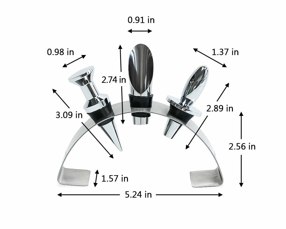 Lutong Brass Wine Bottle Stopper Set with Stainless Steel Pourer & Stand 4pcs