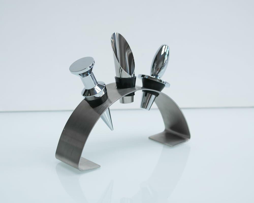 Lutong Brass Wine Bottle Stopper Set with Stainless Steel Pourer & Stand 4pcs