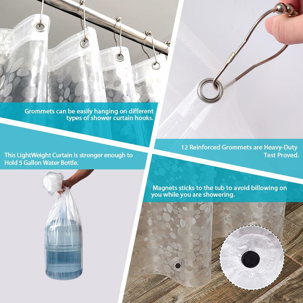 Ga-Geetopia EVA Clear Shower Curtain Liner Pebble Pattern 72x92 Inch