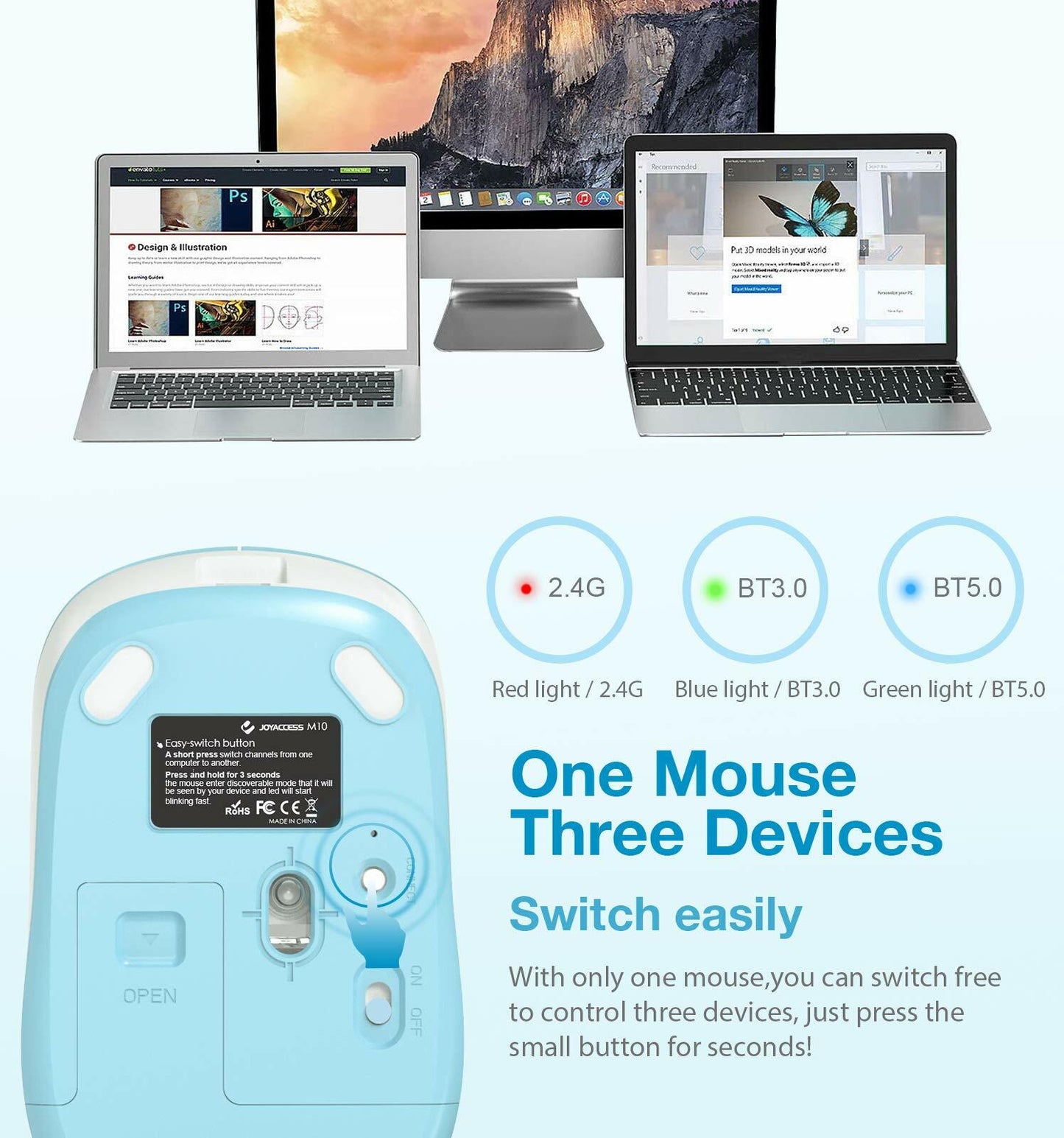 JOYACCESS Bluetooth 2.4G Wireless Mouse Dual Mode USB Blue