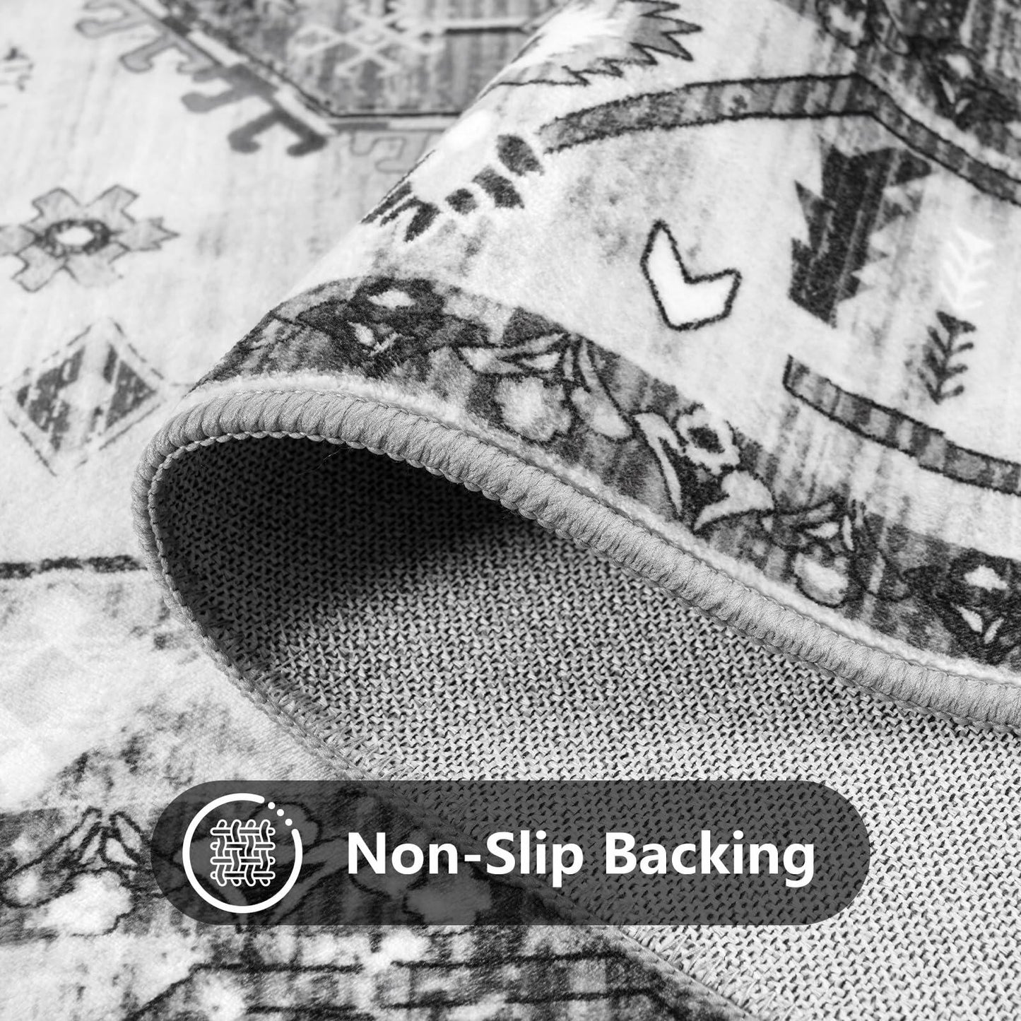 Nuttumico 5x7 Washable Non-Slip Vintage Abstract Area Rug Grey