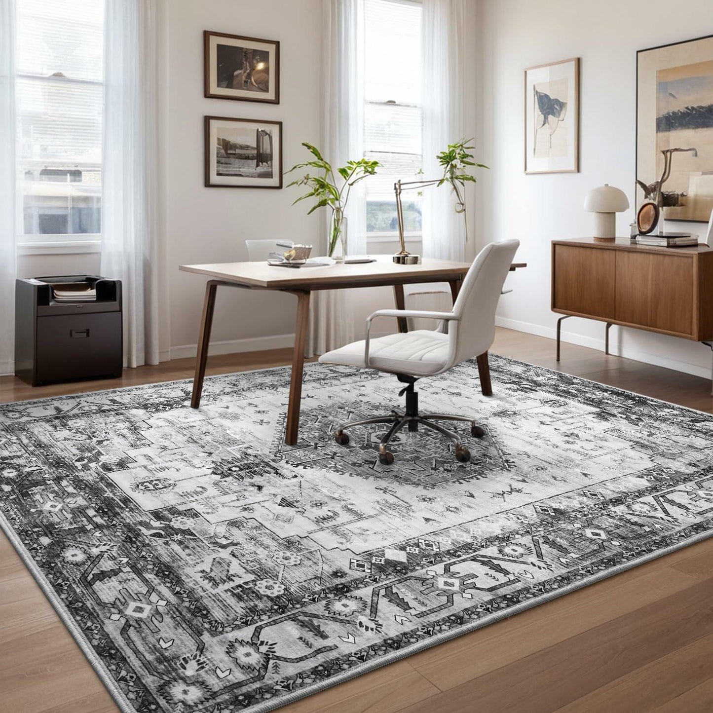 Nuttumico 5x7 Washable Non-Slip Vintage Abstract Area Rug Grey