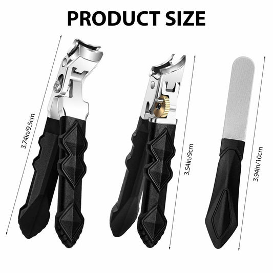 hurifeng 3pc Black Stainless Steel Nail Clippers Set Thick Toenails Wide Jaw