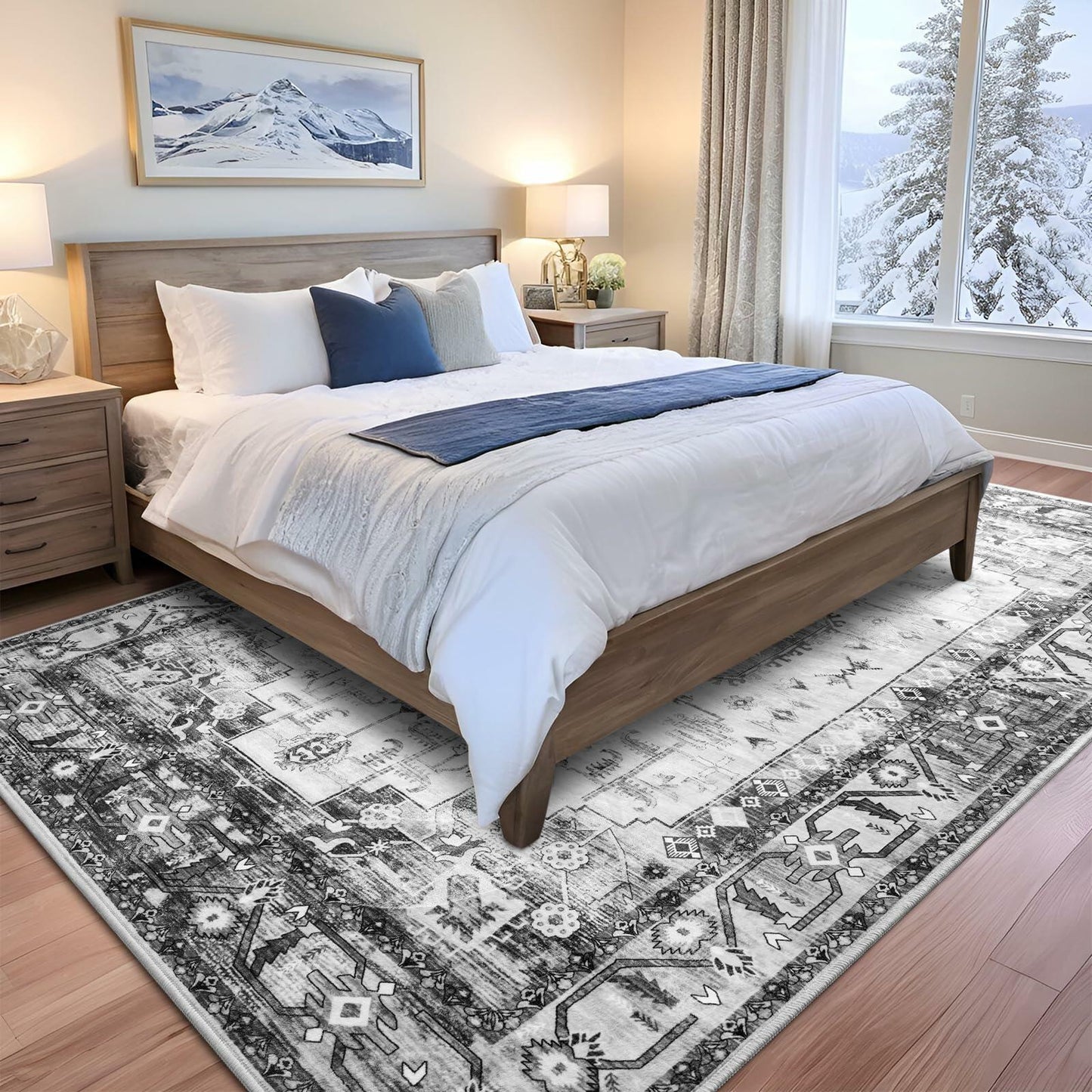 Nuttumico 5x7 Washable Non-Slip Vintage Abstract Area Rug Grey