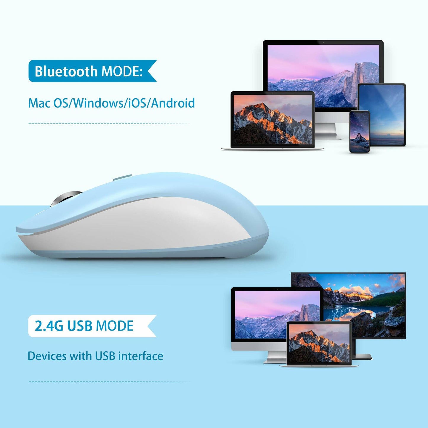 JOYACCESS Bluetooth 2.4G Wireless Mouse Dual Mode USB Blue