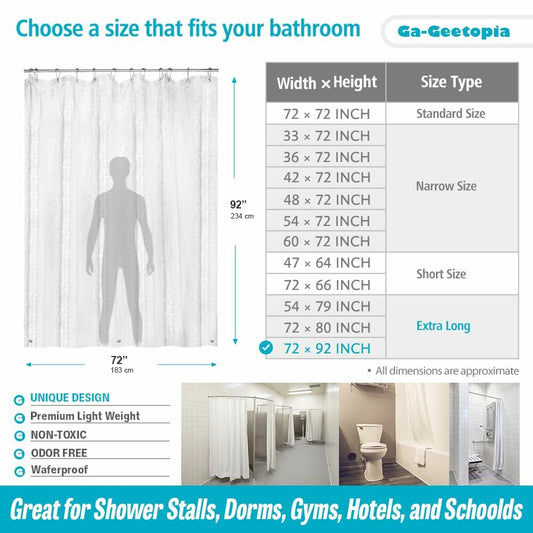 Ga-Geetopia EVA Clear Shower Curtain Liner Pebble Pattern 72x92 Inch