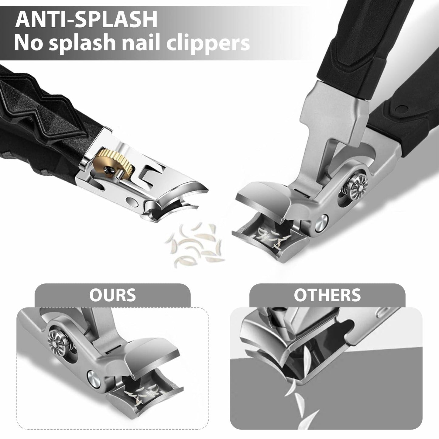 hurifeng 3pc Black Stainless Steel Nail Clippers Set Thick Toenails Wide Jaw