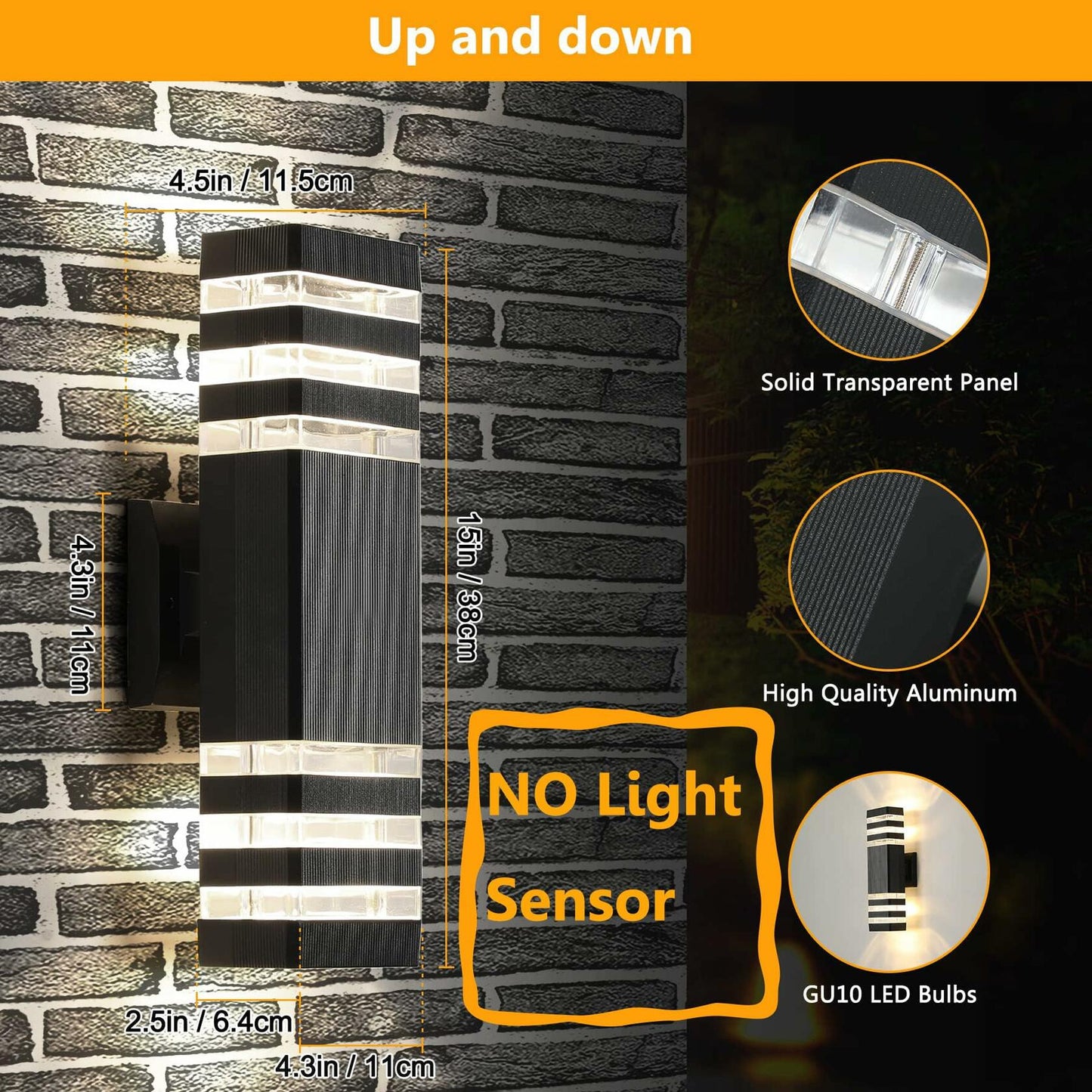 FAISHILAN 2-Pack LED Outdoor Wall Lights GU10 14W Warm White 3000K Multicolor