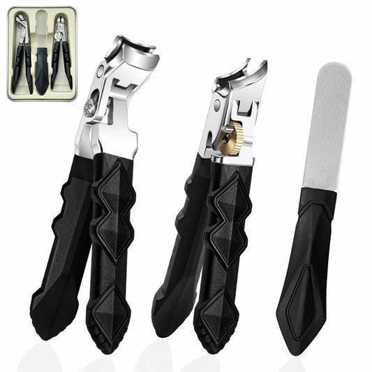 hurifeng 3pc Black Stainless Steel Nail Clippers Set Thick Toenails Wide Jaw