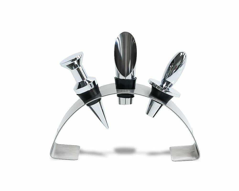 Lutong Brass Wine Bottle Stopper Set with Stainless Steel Pourer & Stand 4pcs