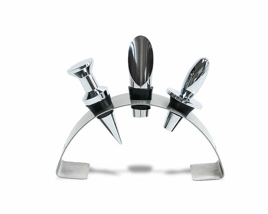 Lutong Brass Wine Bottle Stopper Set with Stainless Steel Pourer & Stand 4pcs