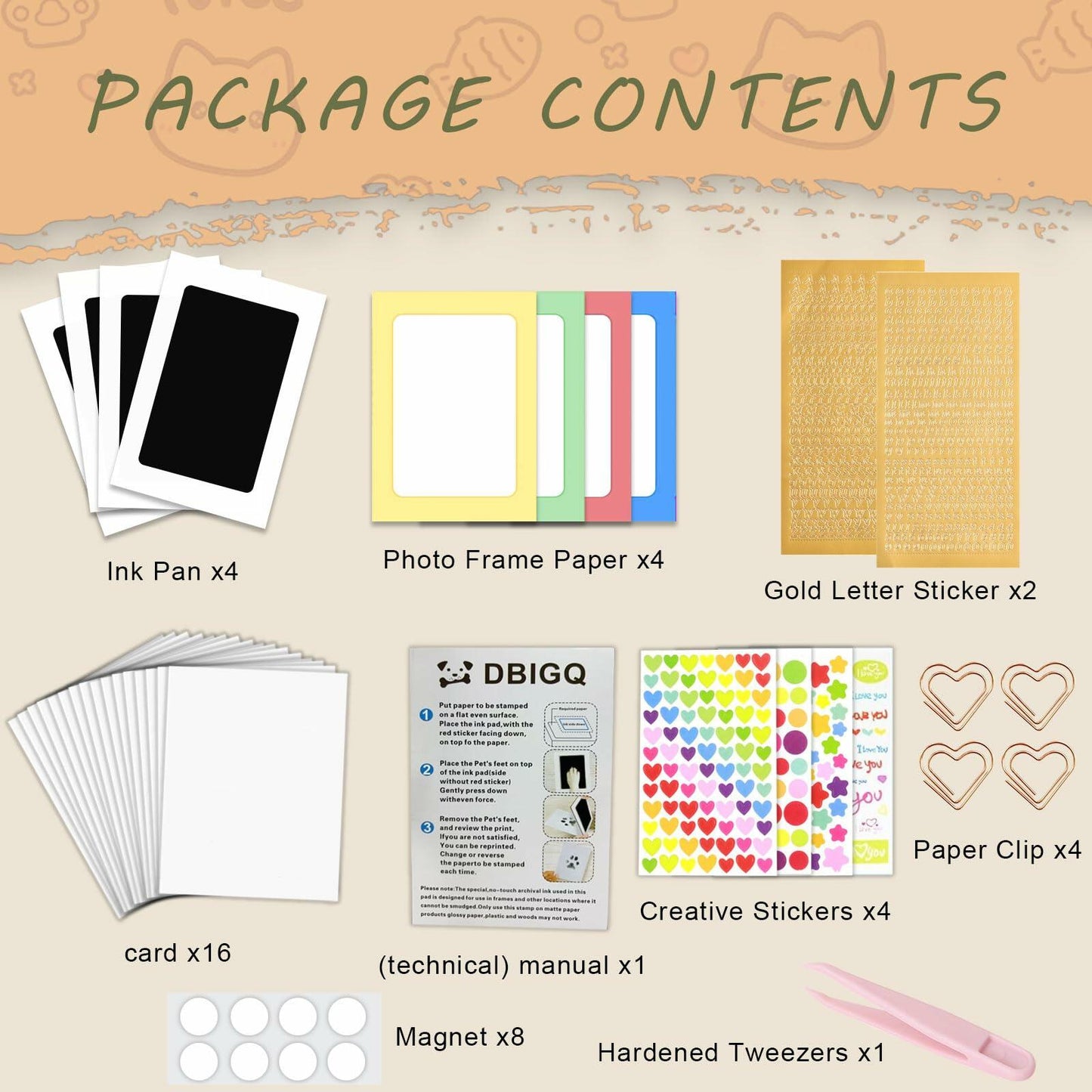 DBIGQ Dog Paw Print Kit Mess-Free Inkless Stamp Pad Medium 4Pack Black