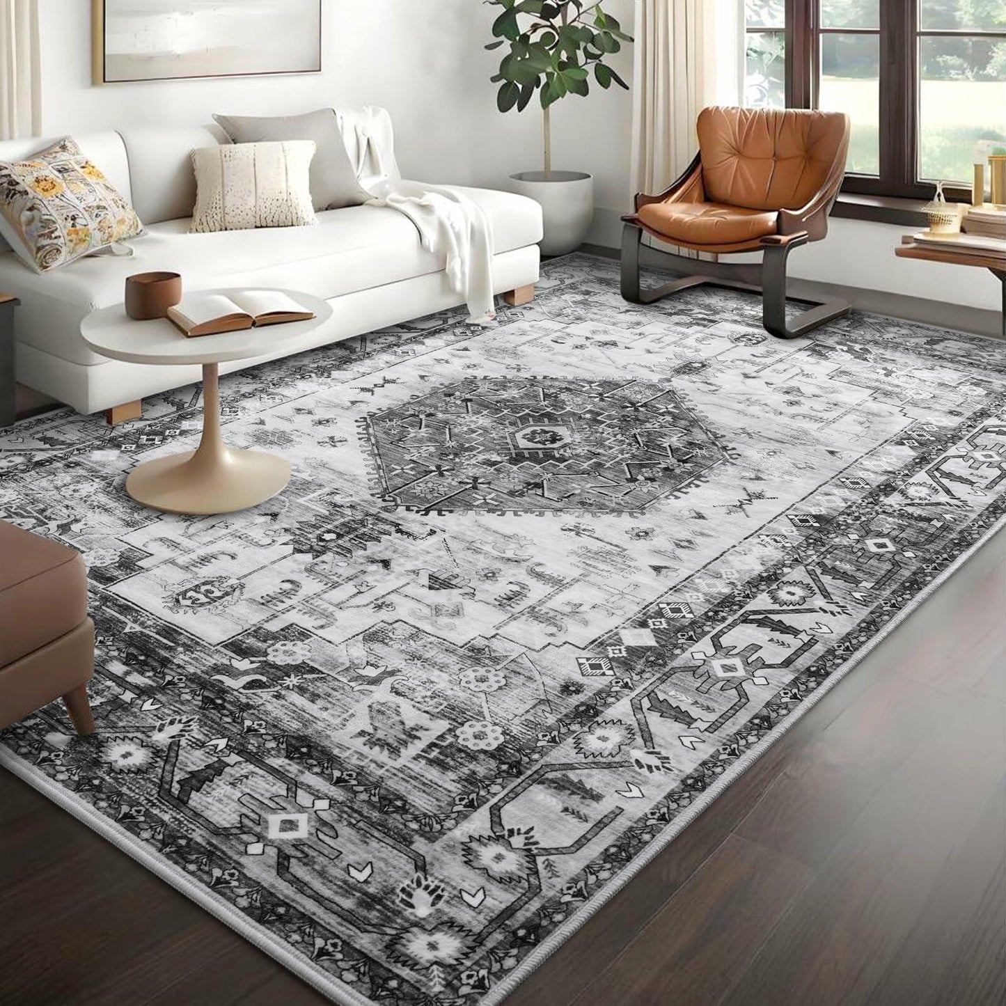 Nuttumico 5x7 Washable Non-Slip Vintage Abstract Area Rug Grey
