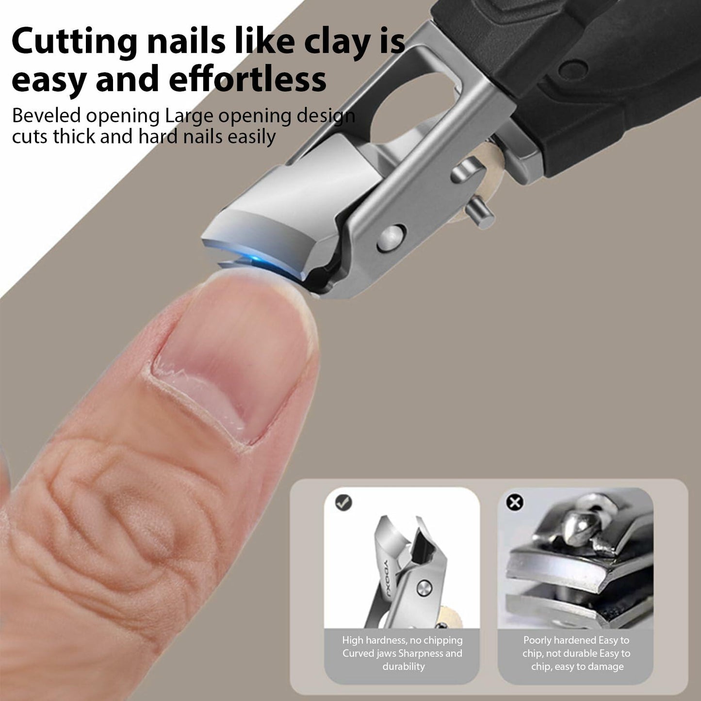 hurifeng 3pc Black Stainless Steel Nail Clippers Set Thick Toenails Wide Jaw