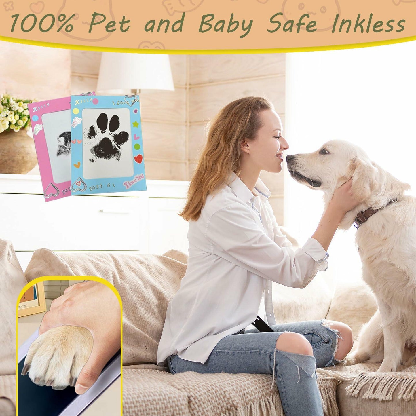 DBIGQ Dog Paw Print Kit Mess-Free Inkless Stamp Pad Medium 4Pack Black