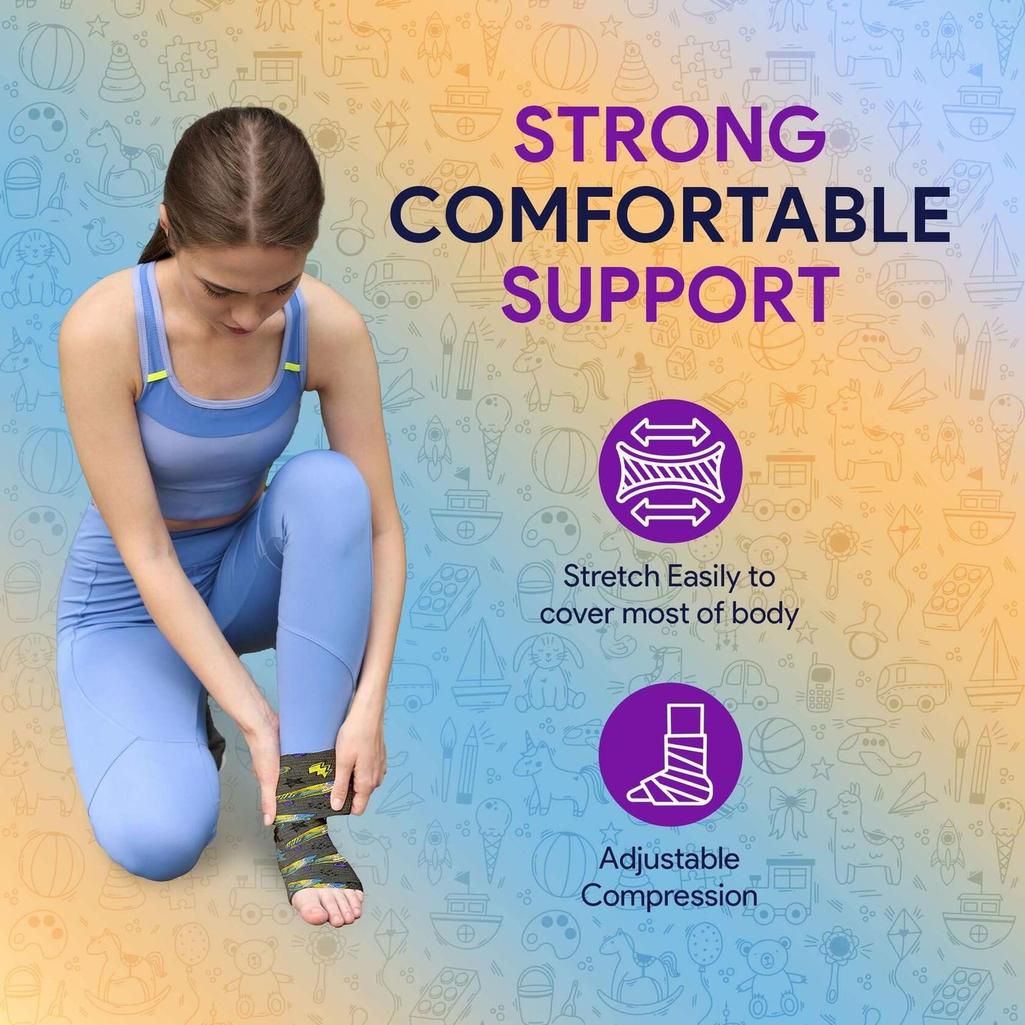 Elastic Bandage Wrap Self Closure 3"x180" Compression Sports Wrap 2 Pack