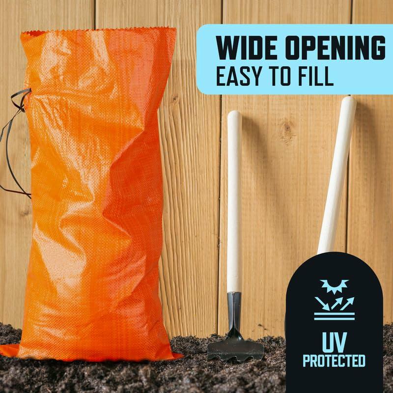 25 Pack White Sandbags 14x26in Heavy Duty with Ties Flood Control 50lb Capacity