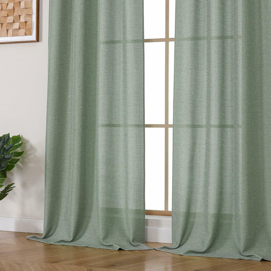OVZME Green Curtains 40x96in 2 Panels Light Filtering Faux Linen Set