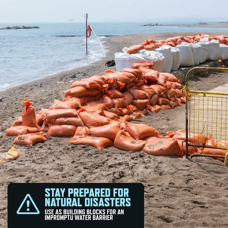 25 Pack White Sandbags 14x26in Heavy Duty with Ties Flood Control 50lb Capacity