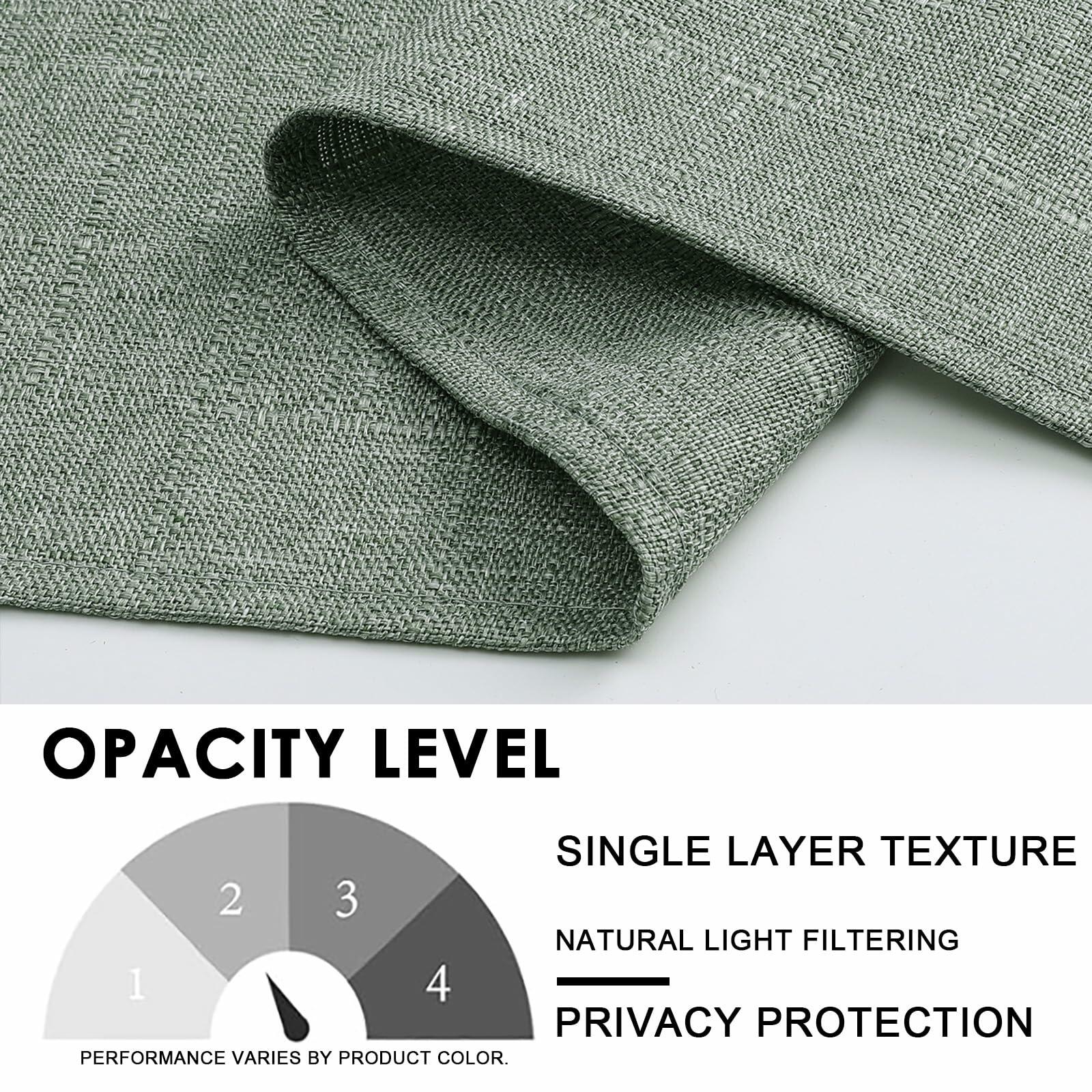 OVZME Green Curtains 40x96in 2 Panels Light Filtering Faux Linen Set