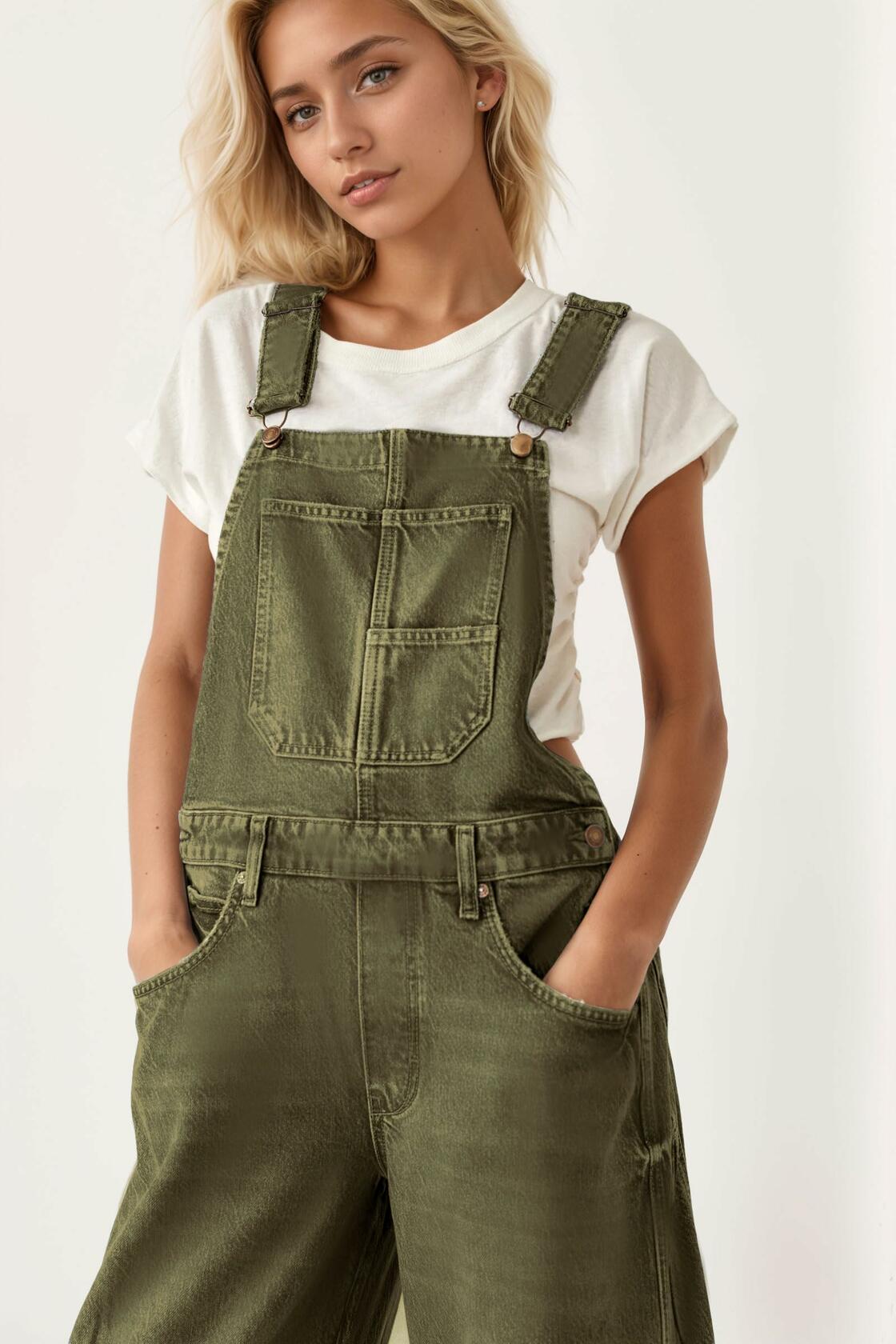 Kedera Wide Leg Casual Loose Fit Adjustable Jumpsuit Green Size XL