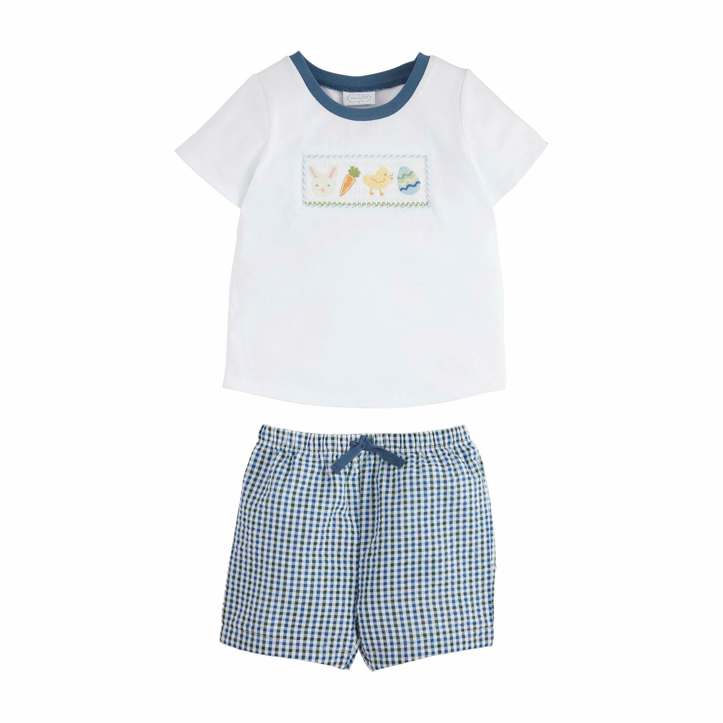 Mud Pie Easter Smocked Short Set Blue Gingham Size 4T-5T