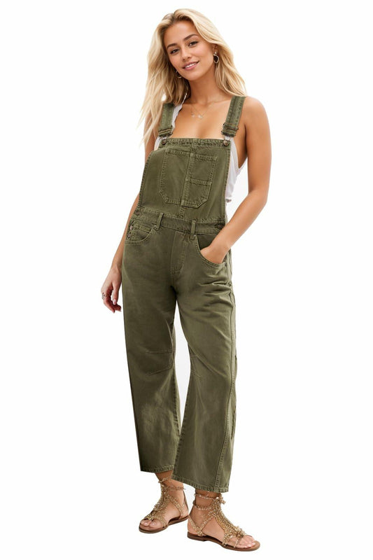 Kedera Wide Leg Casual Loose Fit Adjustable Jumpsuit Green Size XL