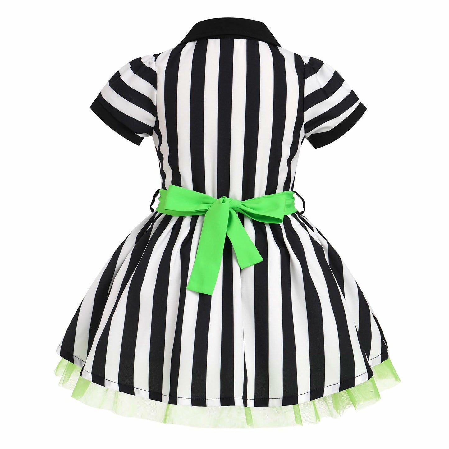 IDOPIP Toddler Girls Black White Striped Dress with Headband & Belt 4-5Y