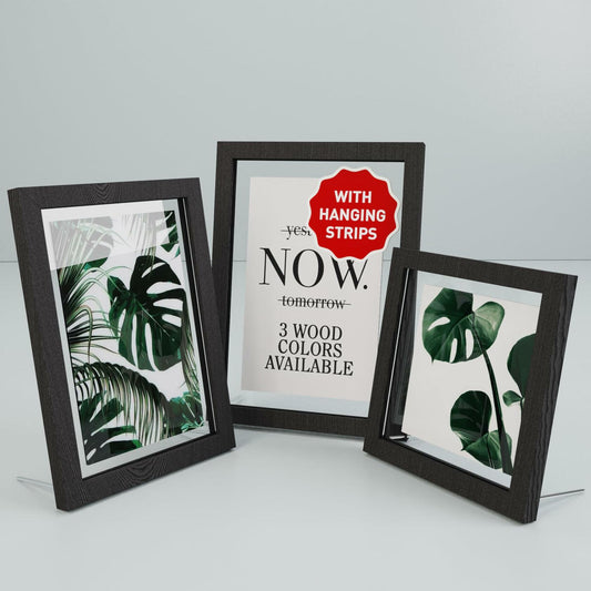 Latile Floating Picture Frames 3 Pc Glass Large Square Black UV Protection