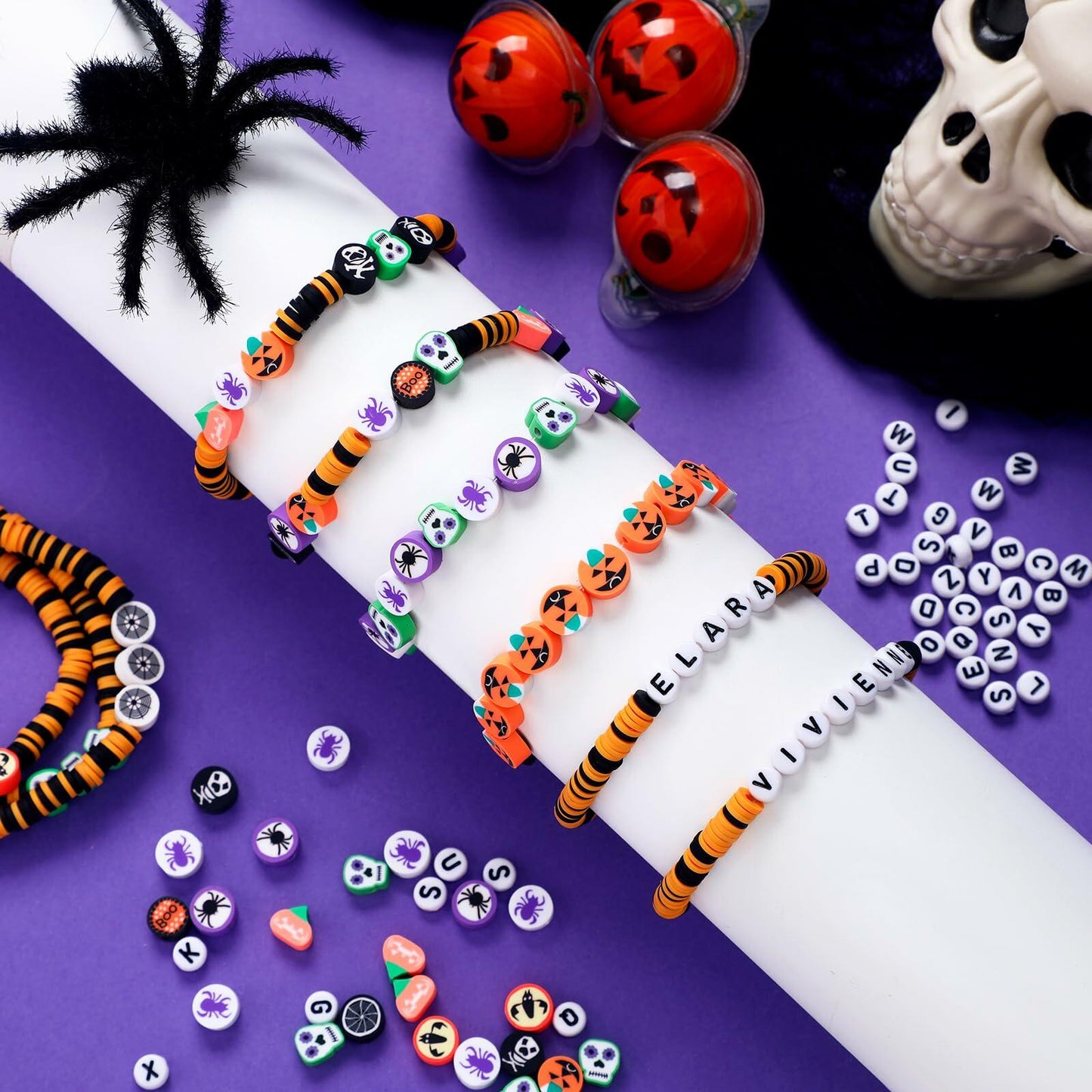 Suncalla 7108 Pcs Halloween Polymer Clay Beads Kit 6mm Orange Black 20 Strings