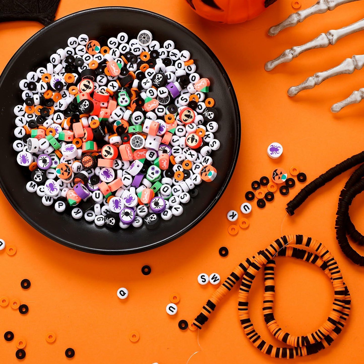 Suncalla 7108 Pcs Halloween Polymer Clay Beads Kit 6mm Orange Black 20 Strings