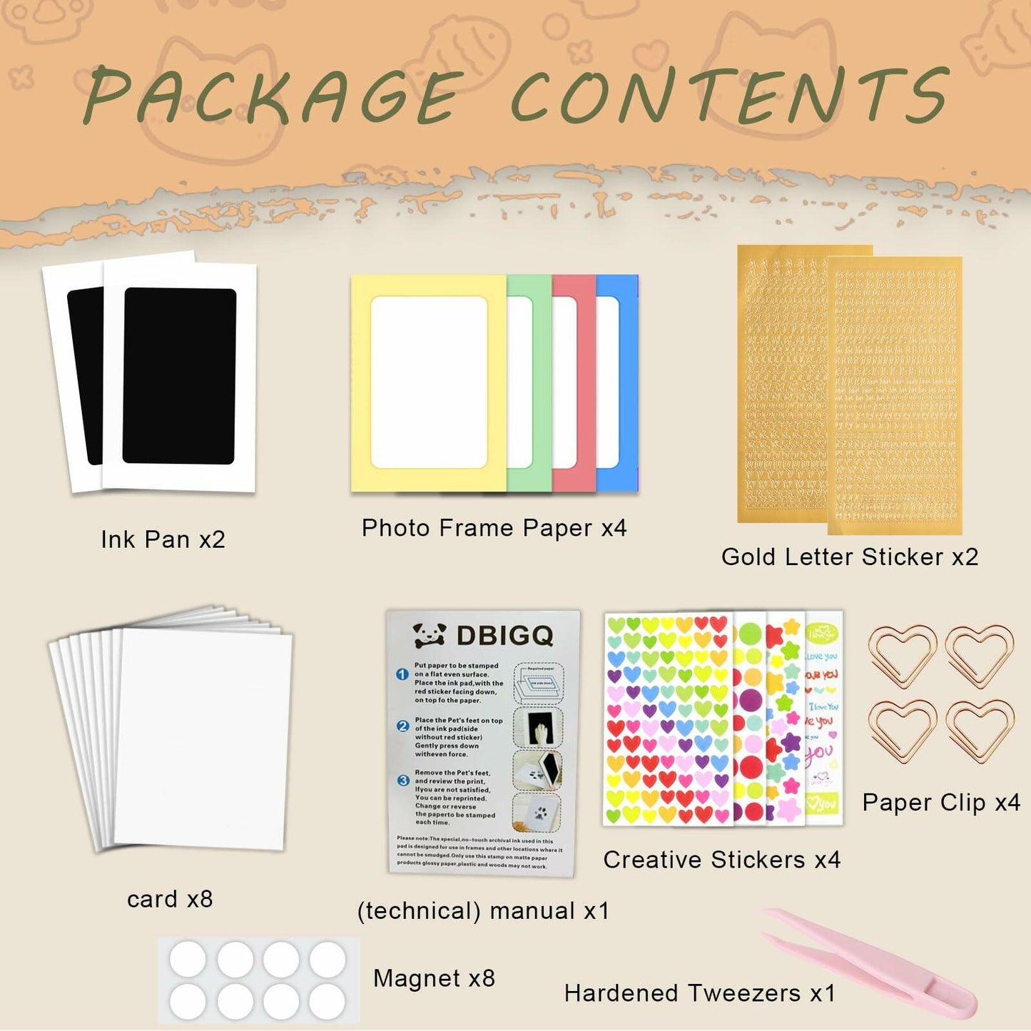 DBIGQ Dog Paw Print Kit Mess-Free Inkless Stamp Pad 2 Medium Black