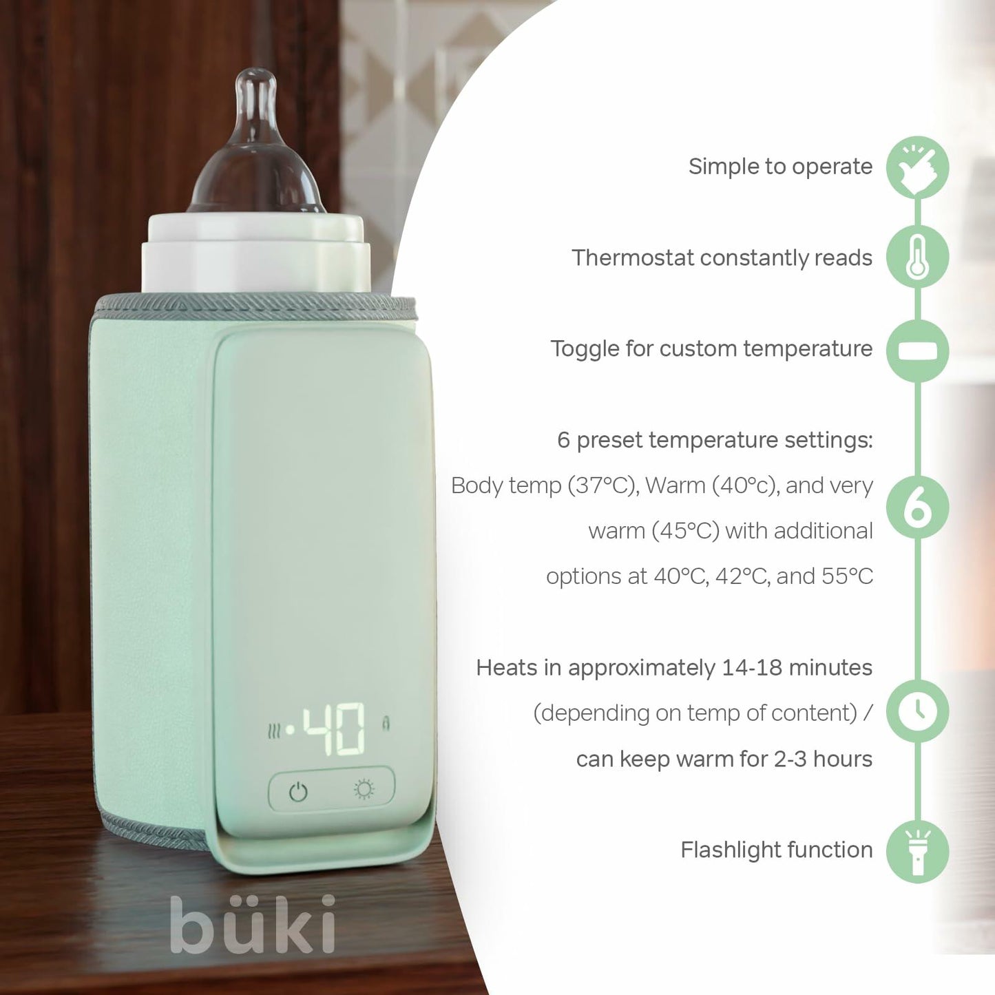 KinderSense Büki Portable Bottle Warmer Fast Heating Leak-Proof 6000mAh